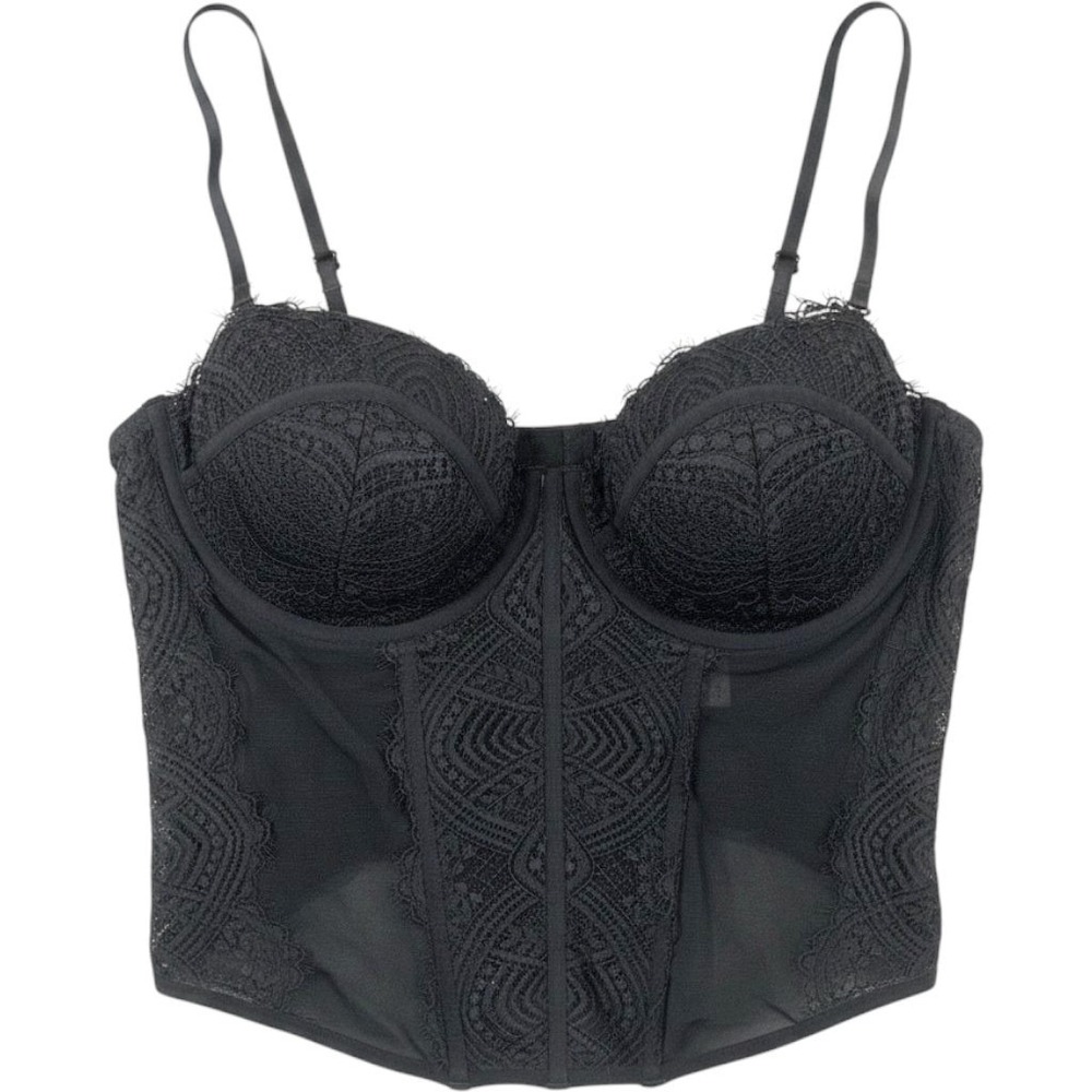 Garage Lace Bustier Top L Black Corset Padded Mesh NWT Whimsygoth Coquette Goth